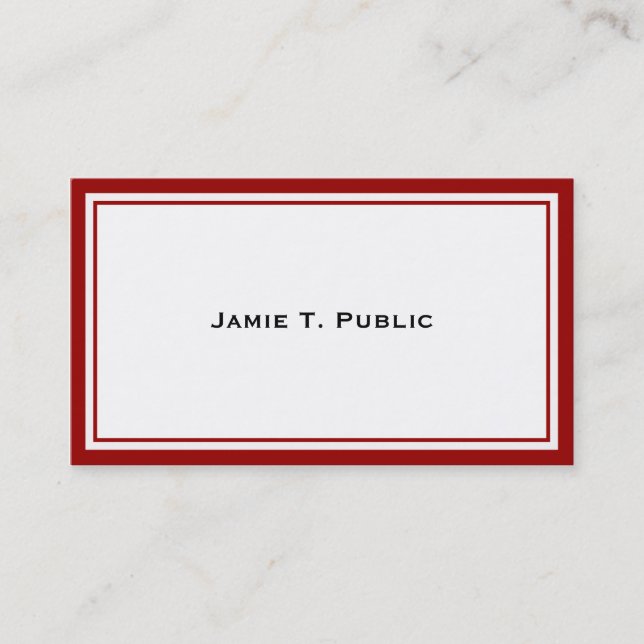 Simplicity: Red & White Frame, White Background Business Card (Front)