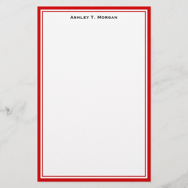 Simplicity Red White Personalized Stationery (Front)