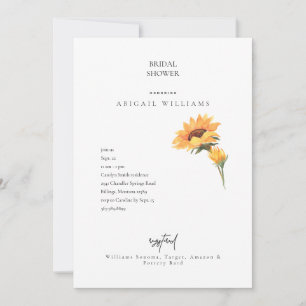 Simplicity Sunflower Stems White Bridal Shower Invitation