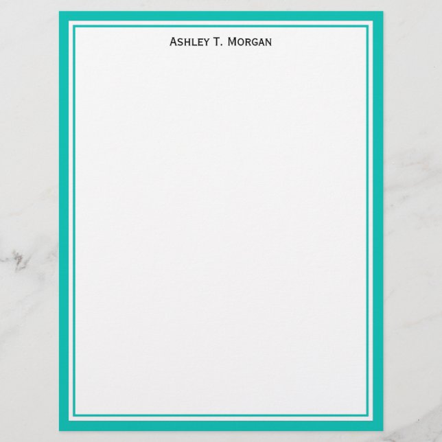 Simplicity Teal White Personalized Letterhead (Front)