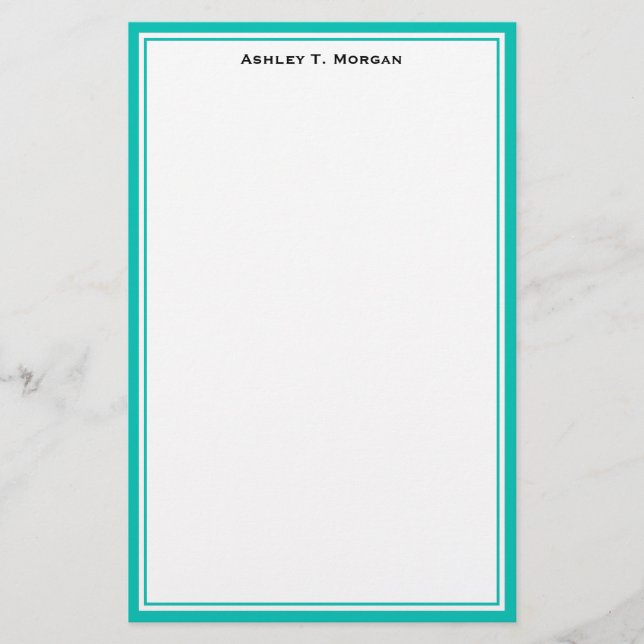 Simplicity Teal / White Personalized Stationery (Front)