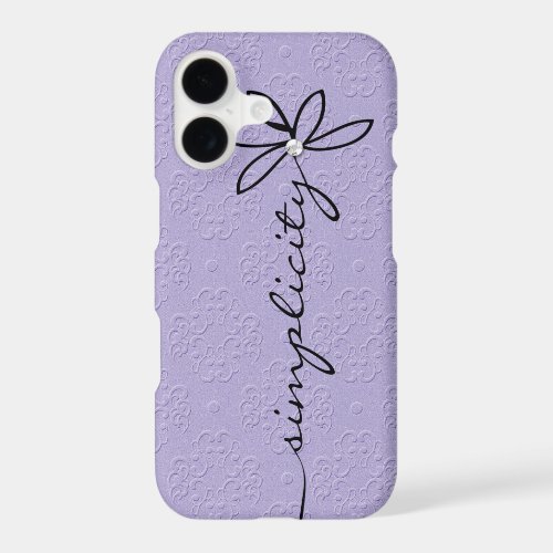 Simplicity Text on Purple Embossed Pattern iPhone 17 Case