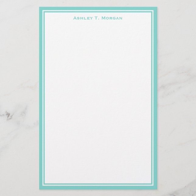 Simplicity Turquoise White Personalized Stationery (Front)