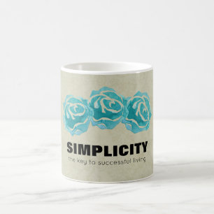 Simplicity Typography Quote with Teal Roses Coffee Mug