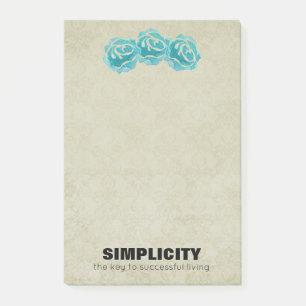 Simplicity Typography Quote with Teal Roses Post-it Notes