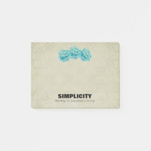 Simplicity Typography Quote with Teal Roses Post-it Notes