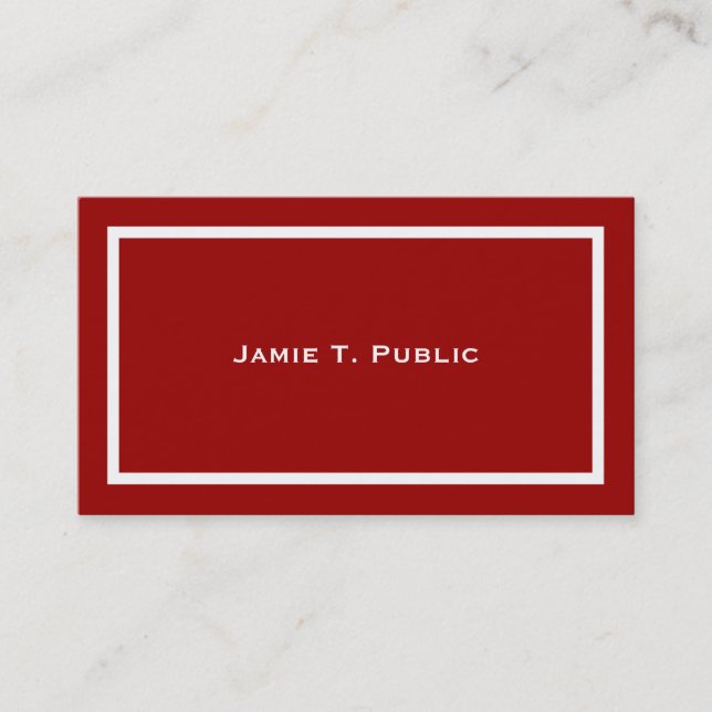 Simplicity: White Banded Frame, Red Background Business Card (Front)