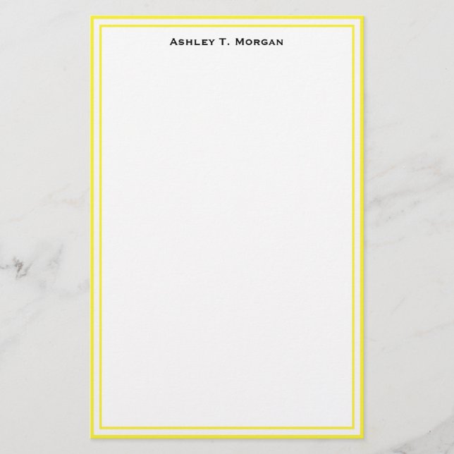 Simplicity Yellow / White Personalized Stationery (Front)