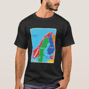 simplified Colored Map of Norway with Neighboring T-Shirt