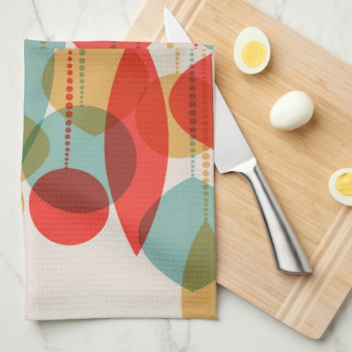 Simplified Retro Ornaments red tan blue Kitchen Towel