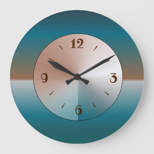 Simplistic Abstract Design in Silver Tan Blue Large Clock