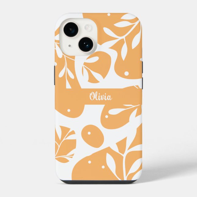 Simplistic Abstract Orange Personalized Floral Iphone Case (Back)