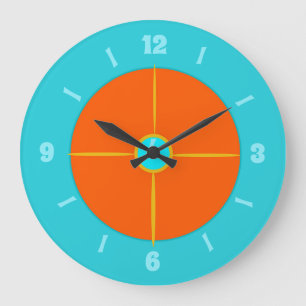 Simplistic Aqua Blue with Burnt Orange Centre Large Clock
