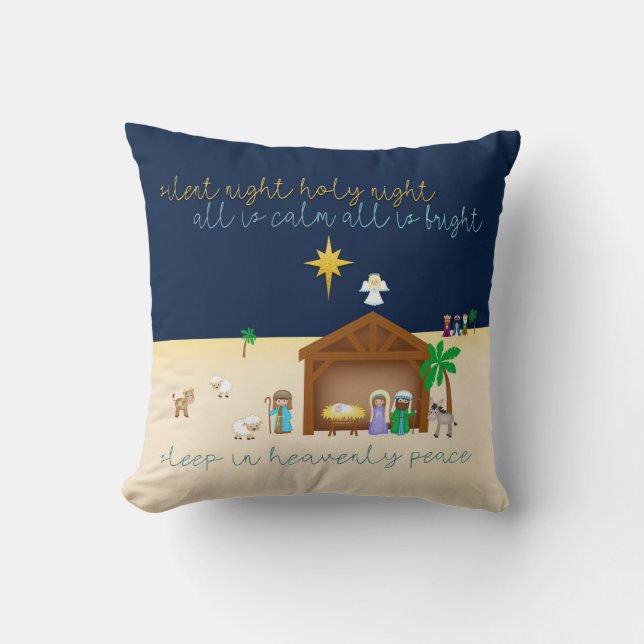 Simplistic Bethlehem Nativity Scene Silent Night Throw Pillow (Front)