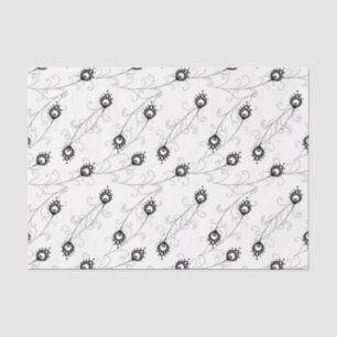 Simplistic Black and White Peacock Feather pattern Tissue Paper