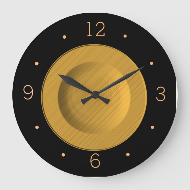 Simplistic Black and Yellow Gold> Wall Clock (Front)