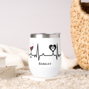 Simplistic Black Paws and Red Wine Heartbeat Thermal Wine Tumbler
