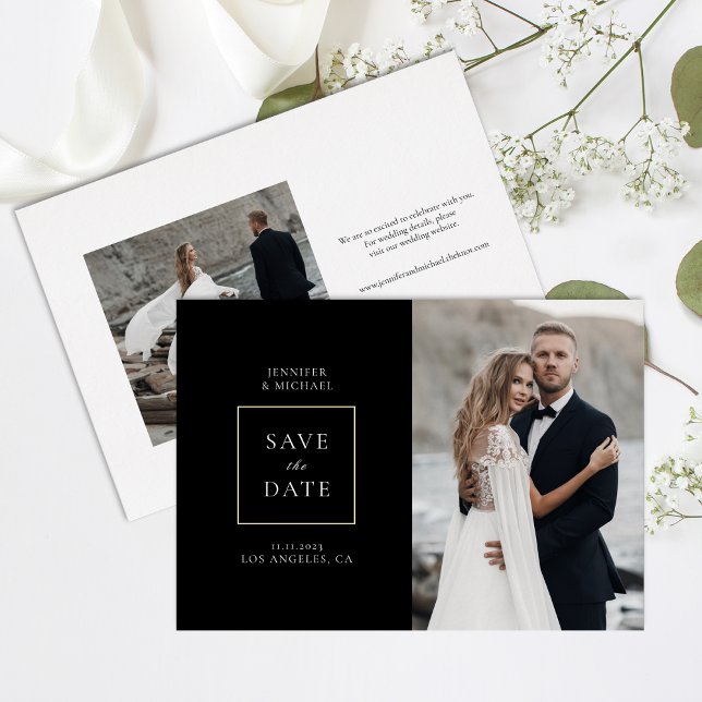 Simplistic Black White Photo Save The Date Foil Invitation (Creator Uploaded)