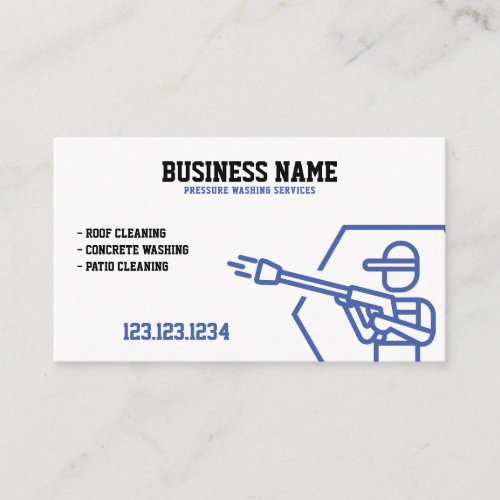 Simplistic Blue and White Power Pressure Washing Business Card