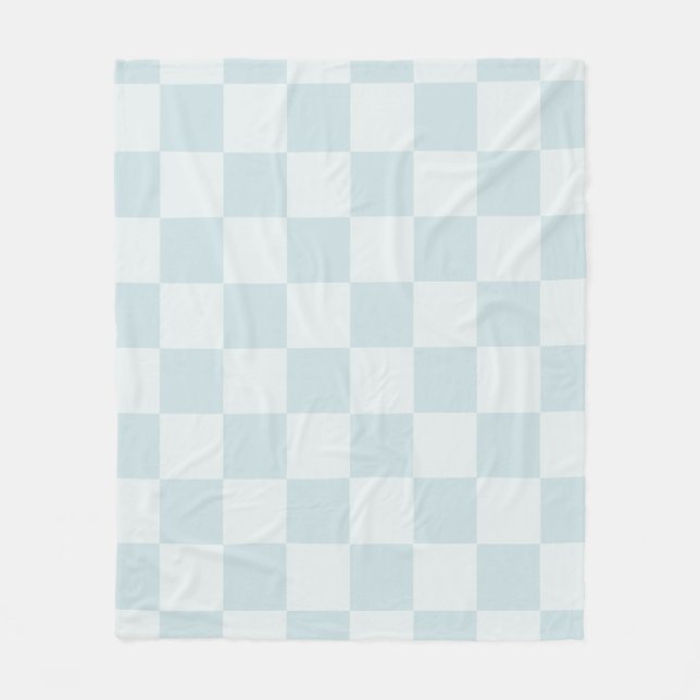 Simplistic Blue & Gray Checkered Pattern Fleece Blanket (Front)