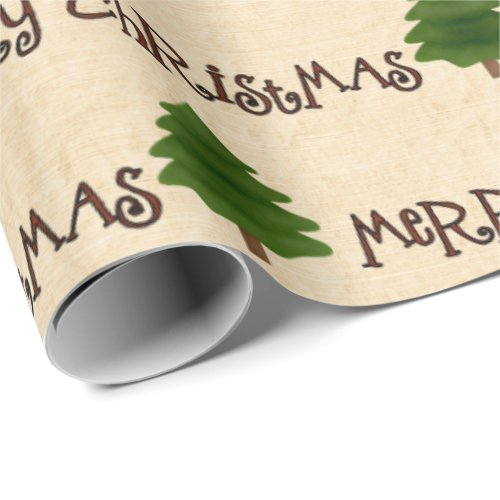 Simplistic Country Merry Christmas Pine Trees  Wra Wrapping Paper