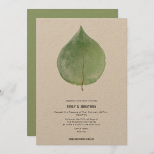 Simplistic Green Eucalyptus Leaf Wedding Invitation