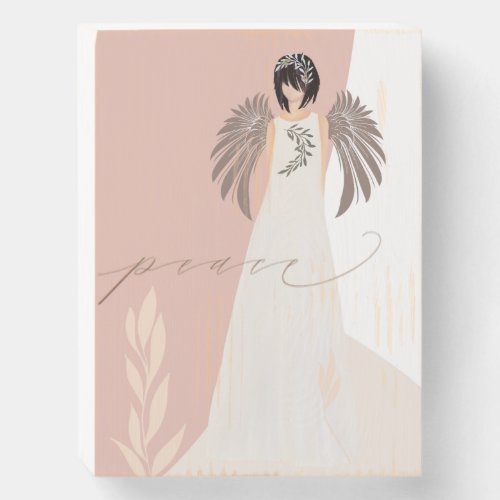 Simplistic Hand Drawn Angel Typography  Peace Wooden Box Sign