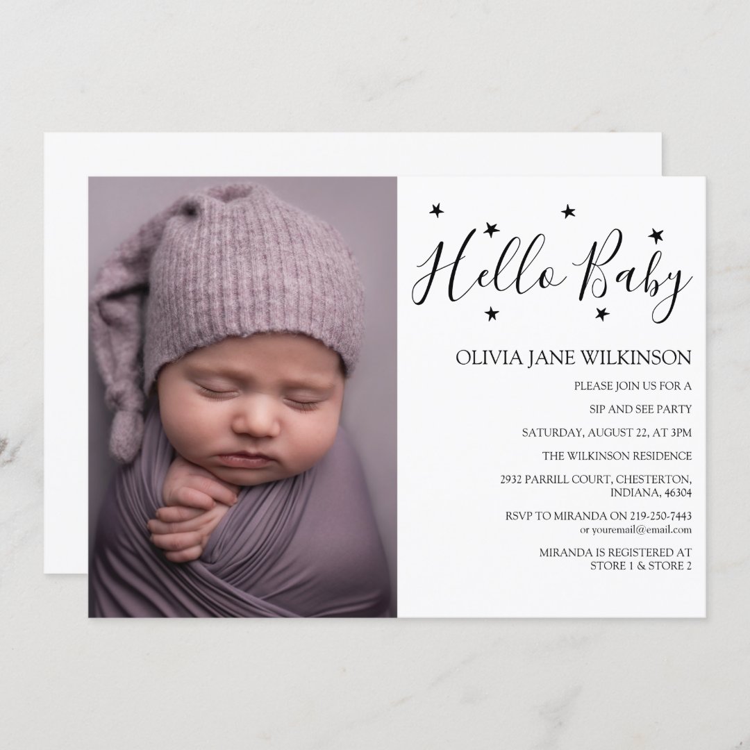 Simplistic Hello Baby | Sip And See Party Invitation | Zazzle