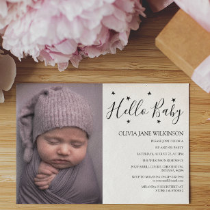Simplistic Hello Baby   Sip And See Party Invitation