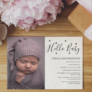 Simplistic Hello Baby   Sip And See Party Invitation