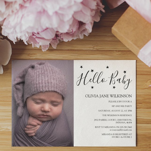 Simplistic Hello Baby | Sip And See Party Invitation (Creator Uploaded)