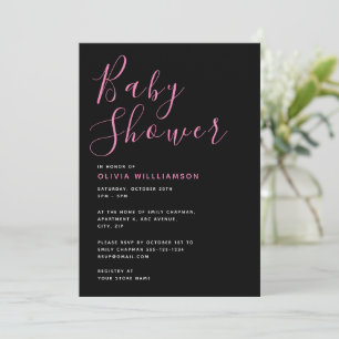 Simplistic Modern Black & Pink Baby Shower Invitation