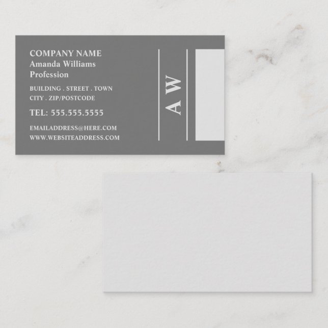 Simplistic Monogram, Minimalist Business Card (Front/Back)