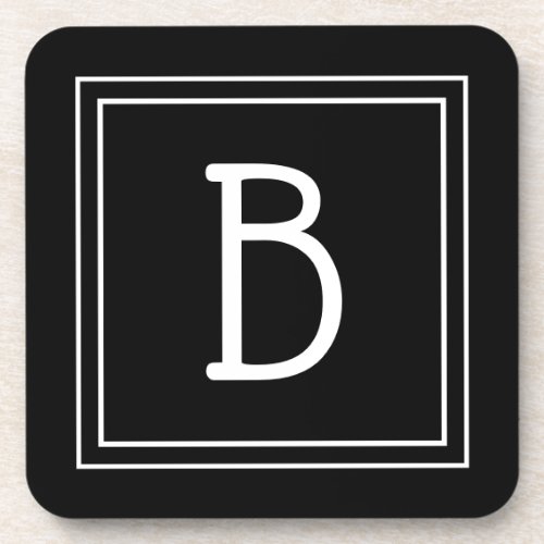 Simplistic Monogrammed Letter Initial Black White Beverage Coaster