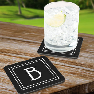 Simplistic Monogrammed Letter Initial Black White Beverage Coaster