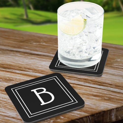 Simplistic Monogrammed Letter Initial Black White Beverage Coaster