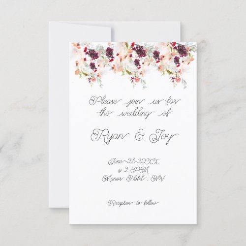 Simplistic PinkPeach Floral Wedding Invitation