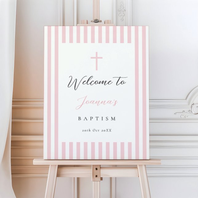 Simplistic Pink Striped Baptism Welcome Sign (Creator Uploaded)
