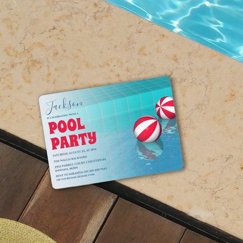 Simplistic Pool Party Birthday Invitation