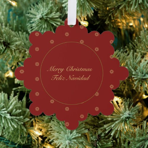 Simplistic Red and Golden Christmas Bilingual Ornament Card