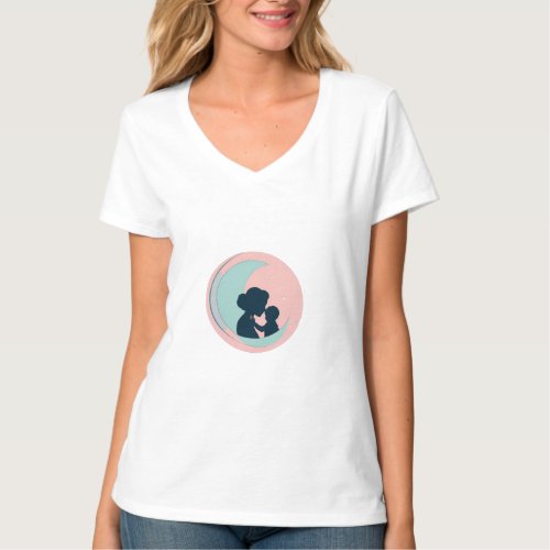 Simplistic silhouette of mother and child T_Shirt