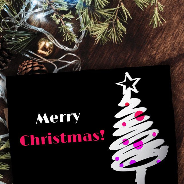 Simplistic silver christmas tree black bg foil holiday postcard (Creator Uploaded)