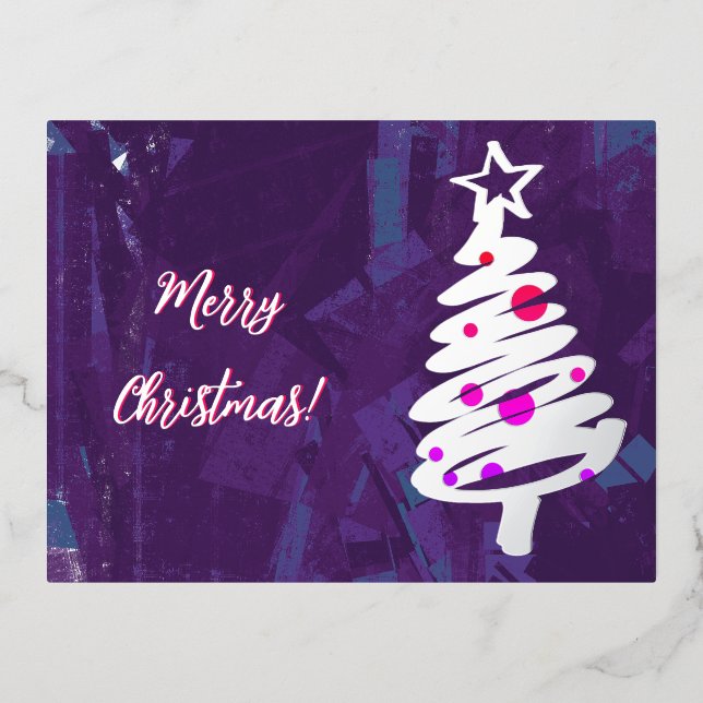 Simplistic silver christmas tree  foil holiday postcard (Front)