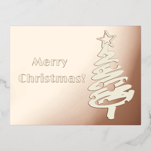 Simplistic silver tree on a pink gold background foil holiday postcard (Front)