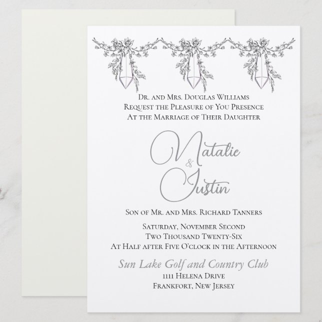 Simplistic/Trendy Metallic Silv Wedding Invitation (Front/Back)