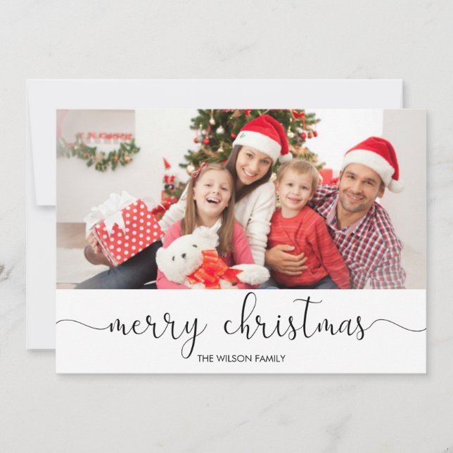 Simplistic Typography Black White Christmas Photo Holiday Card (Front)