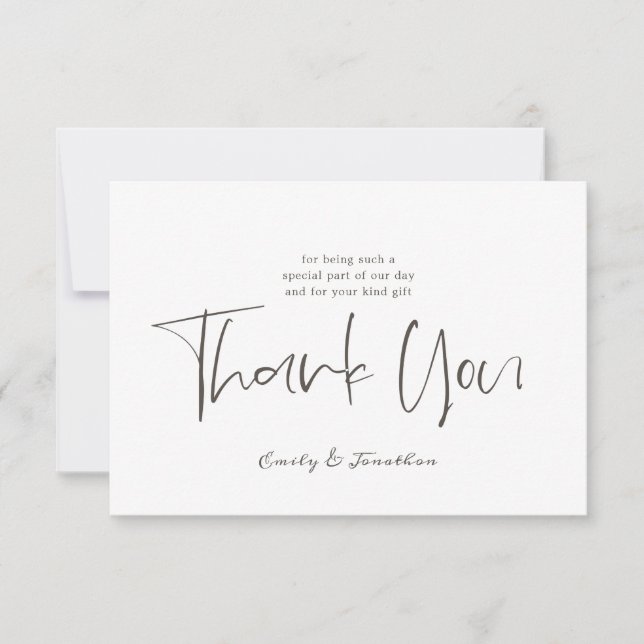 Simplistic Wedding Thank You Stylish Script Photo Card (Front)