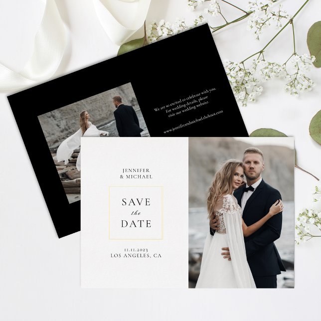 Simplistic White Black Photo Save The Date Foil Invitation (Creator Uploaded)