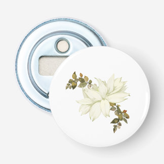 Simplistic White Flower and Foliage Bottle Opener