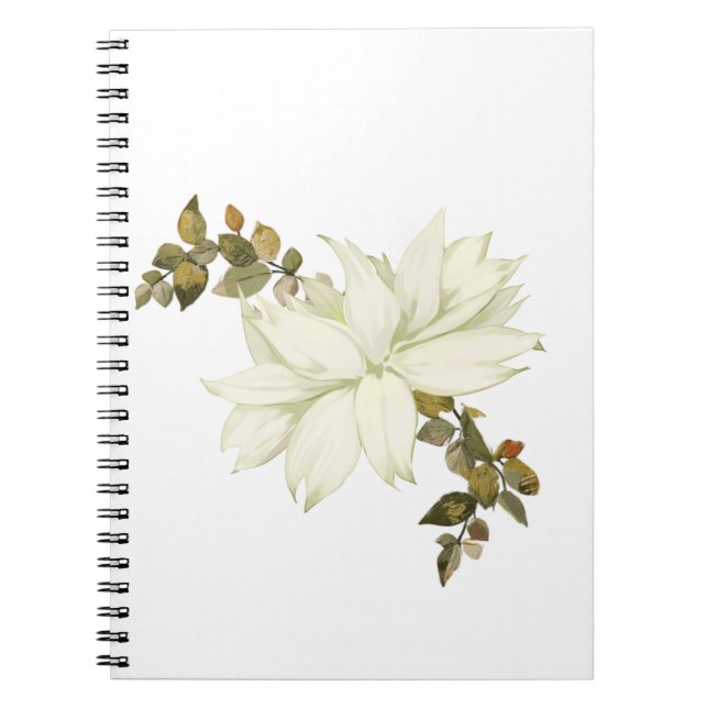 Simplistic White Flower and Foliage Notebook (Front)